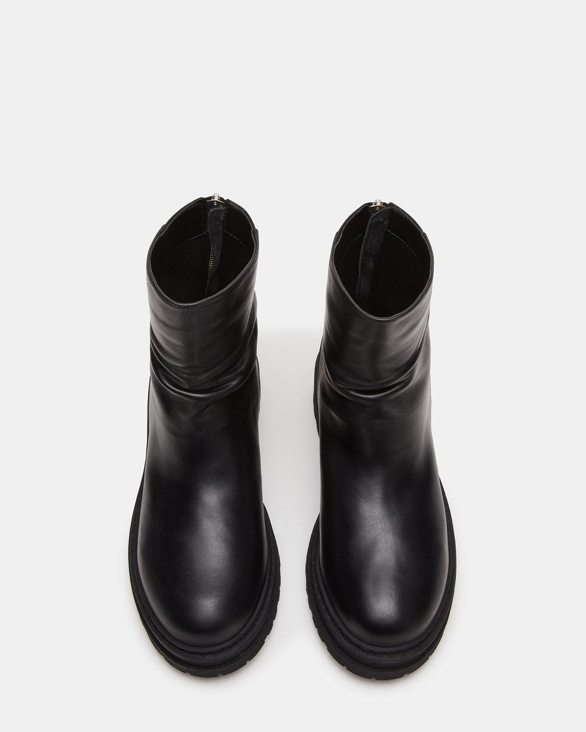 Steve Madden ESSENTIAL Black Leather Scrunched Ankle Boot | Women's Booties