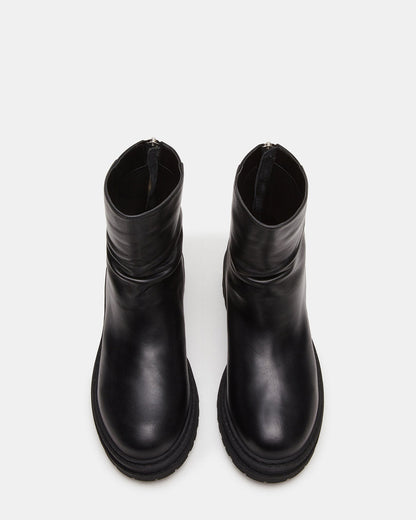 Steve Madden ESSENTIAL Black Leather Scrunched Ankle Boot | Women's Booties