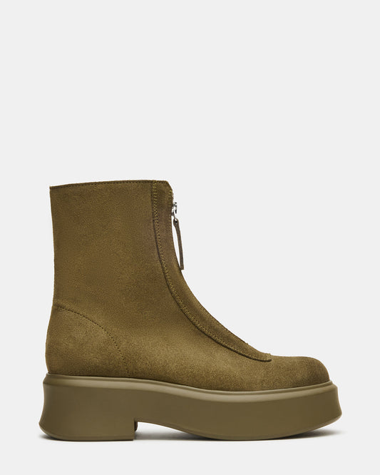 Steve Madden JONES Olive Suede Zipper Lug Women's Ankle Boot