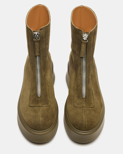 Steve Madden JONES Olive Suede Zipper Lug Women's Ankle Boot