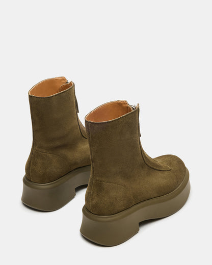Steve Madden JONES Olive Suede Zipper Lug Women's Ankle Boot