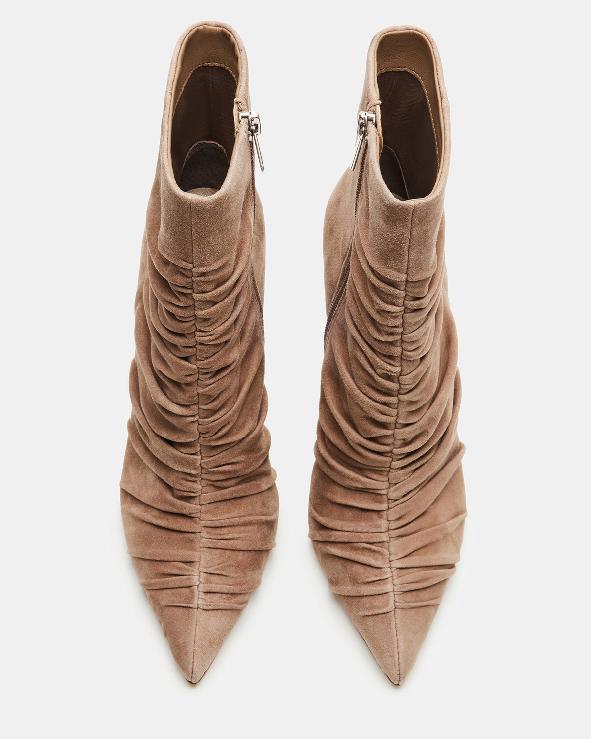Steve Madden TEASE Taupe Suede Ruched Pointed Toe Ankle Boot | Women's Booties