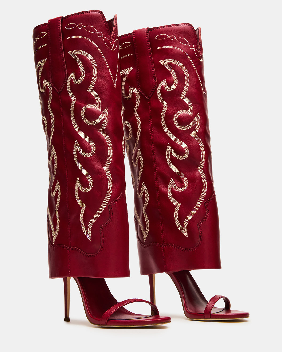 Steve Madden RAVINE Western Red Knee-High Cuffed Stiletto Heel Women's Boot