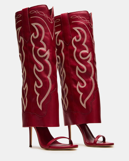 Steve Madden RAVINE Western Red Knee-High Cuffed Stiletto Heel Women's Boot