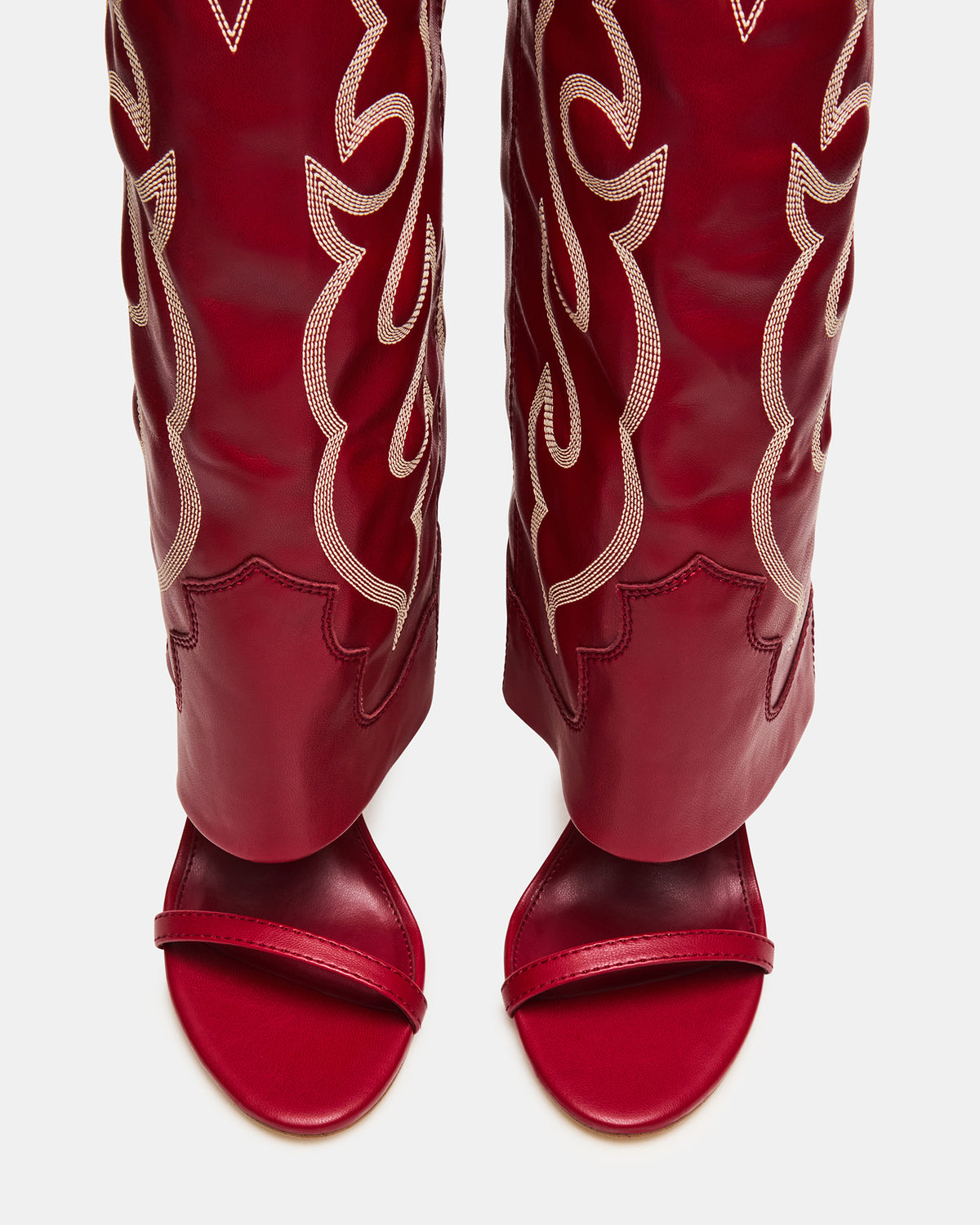 Steve Madden RAVINE Western Red Knee-High Cuffed Stiletto Heel Women's Boot