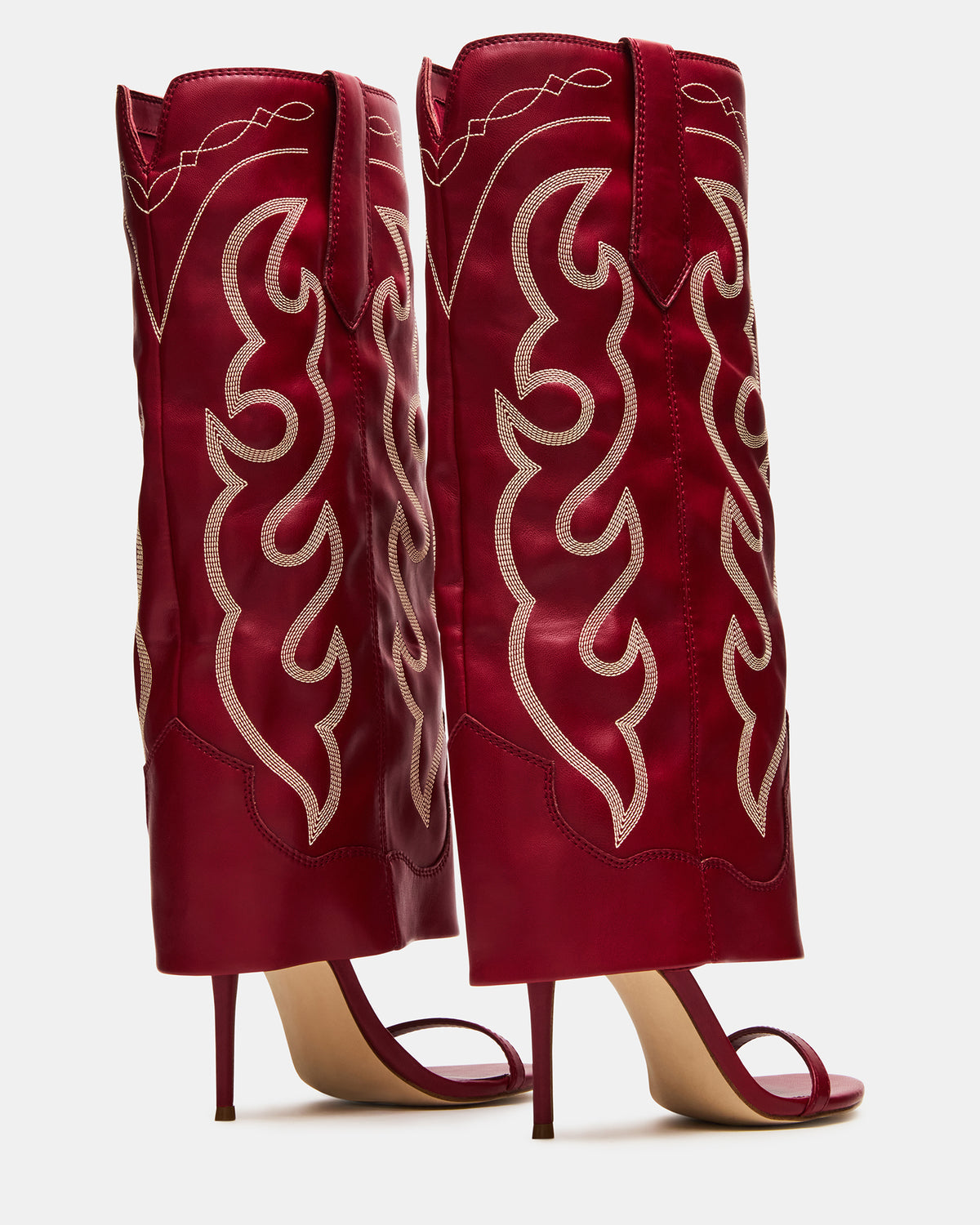 Steve Madden RAVINE Western Red Knee-High Cuffed Stiletto Heel Women's Boot
