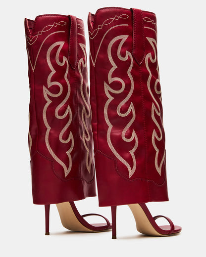 Steve Madden RAVINE Western Red Knee-High Cuffed Stiletto Heel Women's Boot