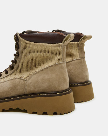 Steve Madden CINO Taupe Suede Women's Lug Lace-Up Ankle Boot