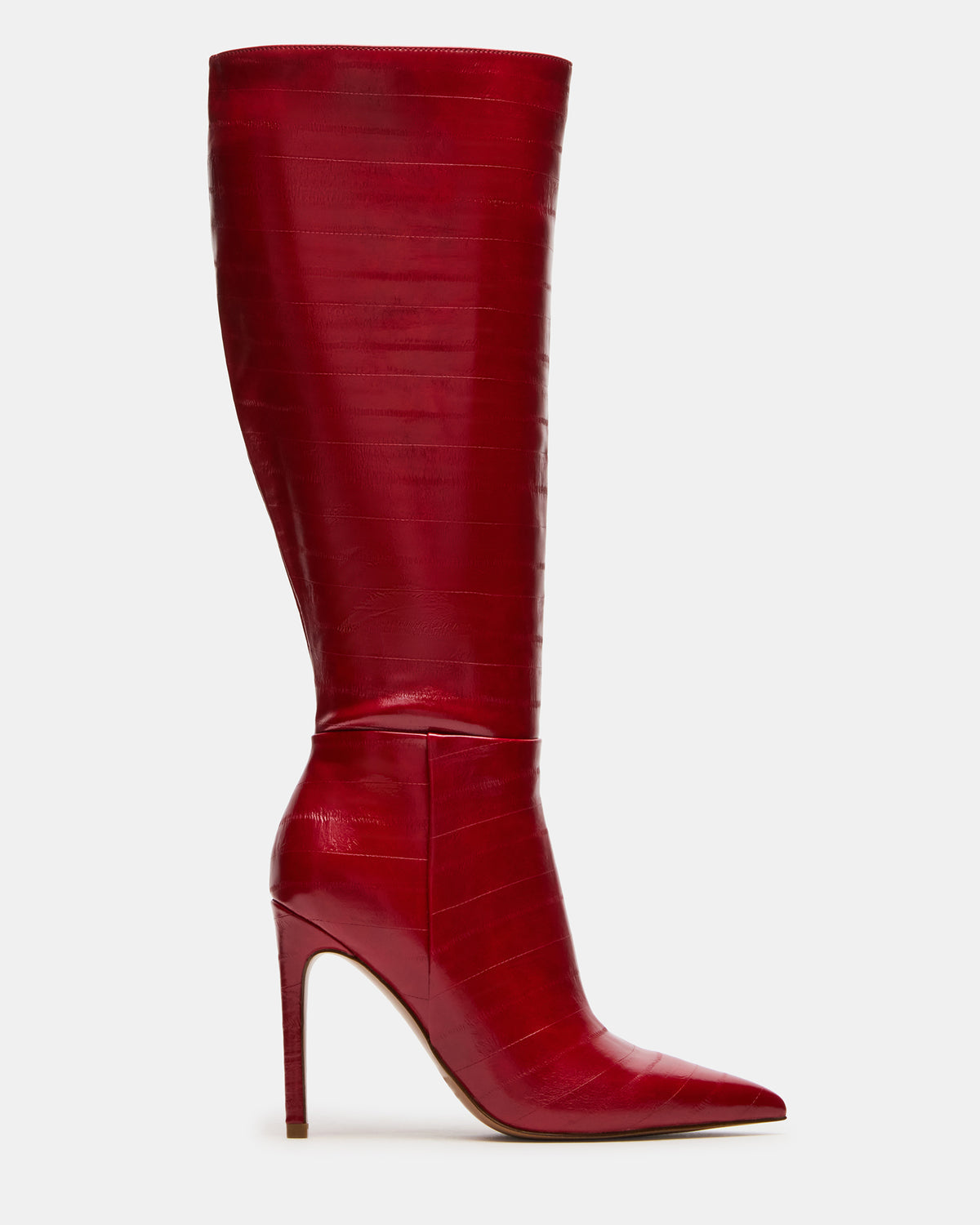 Steve Madden NITRO Red Eel Wide Calf Pointed-Toe Stiletto Heel Knee-High Women's Boots