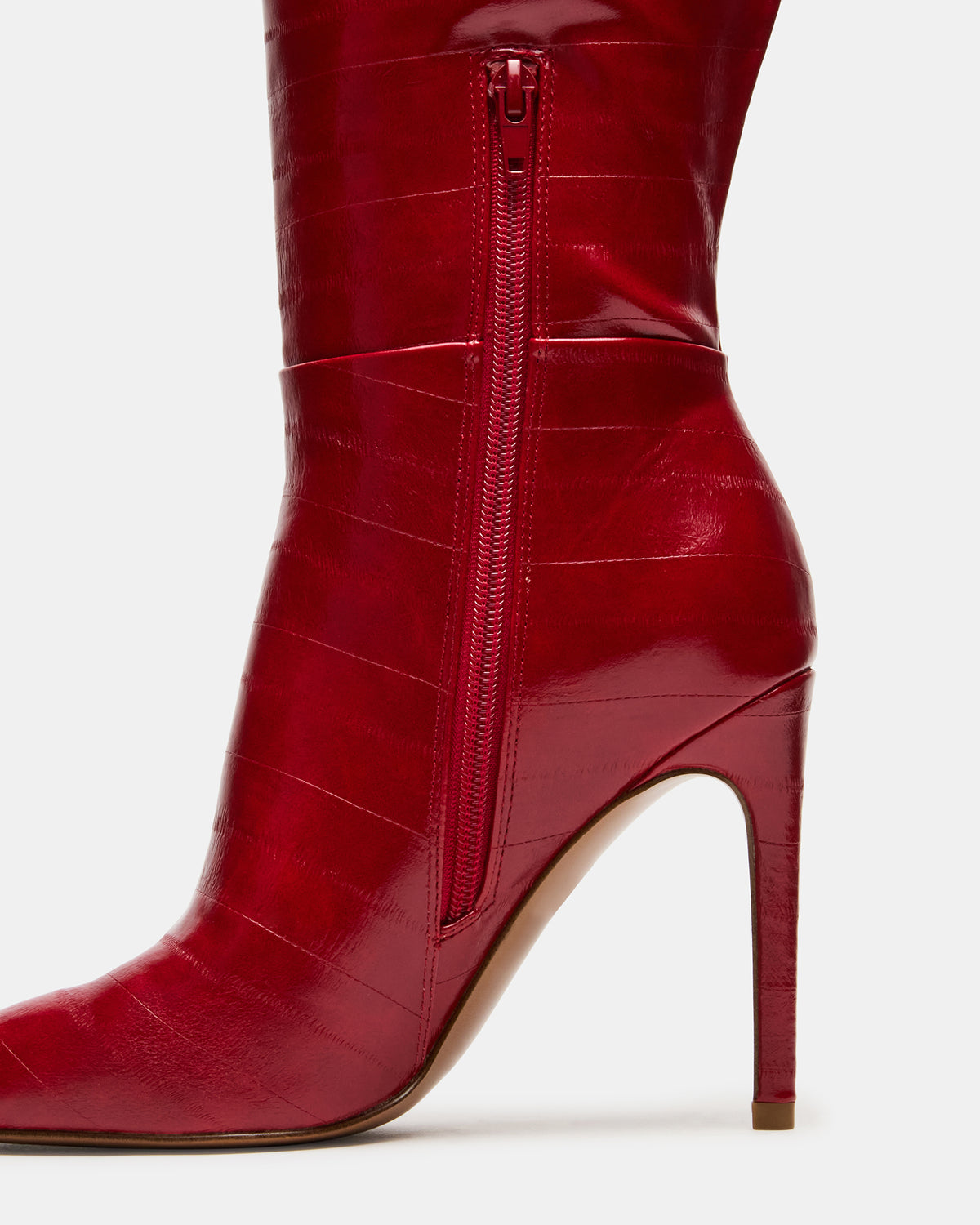 Steve Madden NITRO Red Eel Wide Calf Pointed-Toe Stiletto Heel Knee-High Women's Boots