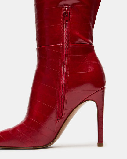 Steve Madden NITRO Red Eel Wide Calf Pointed-Toe Stiletto Heel Knee-High Women's Boots
