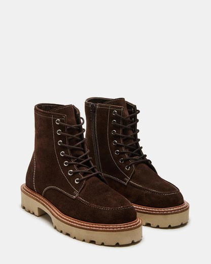 Steve Madden FOREST Brown Suede Lug Ankle Boot | Women's Booties