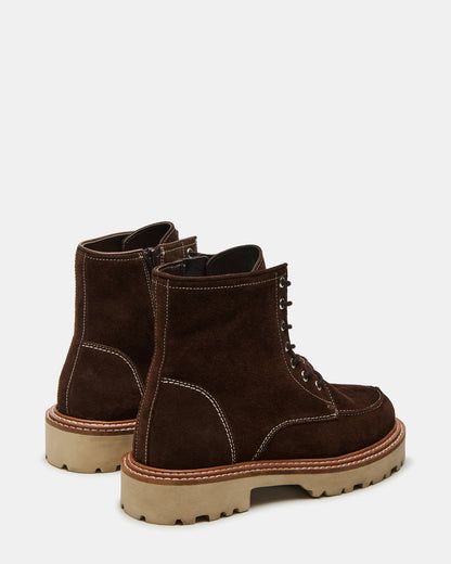 Steve Madden FOREST Brown Suede Lug Ankle Boot | Women's Booties