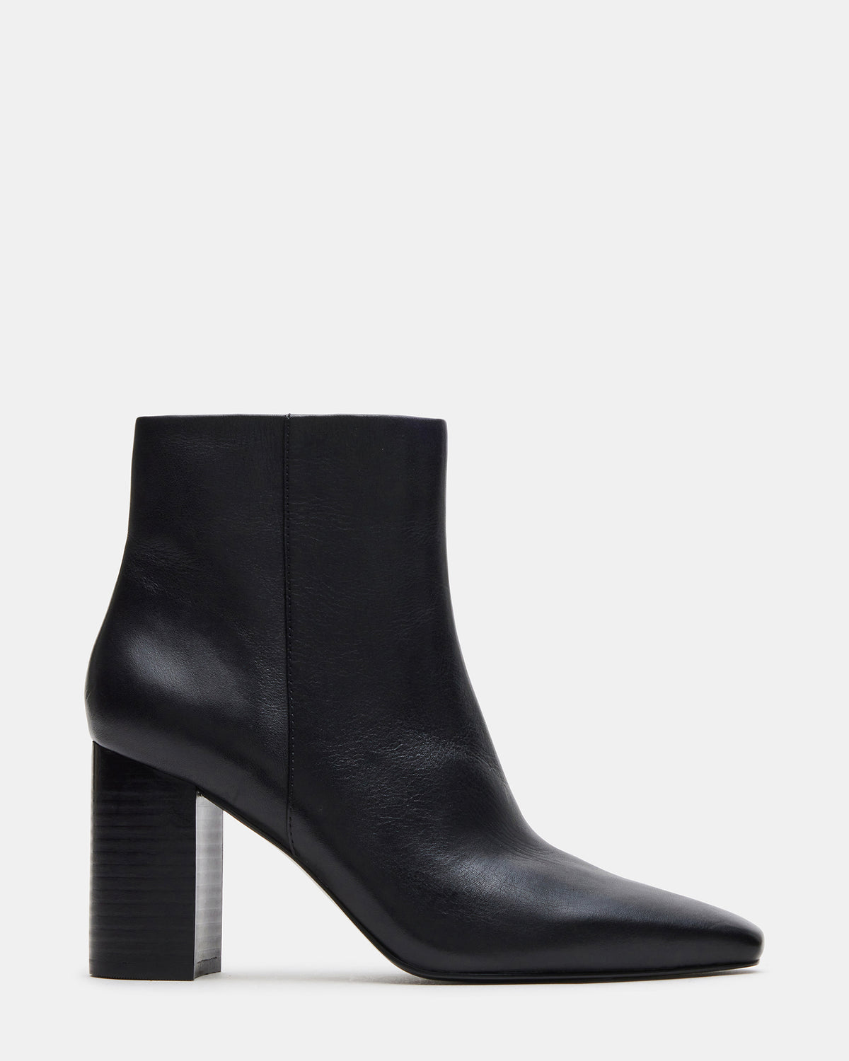 Steve Madden AIDAN Black Leather Block Heel Ankle Boot | Women's Booties
