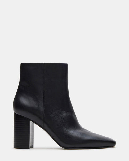 Steve Madden AIDAN Black Leather Block Heel Ankle Boot | Women's Booties