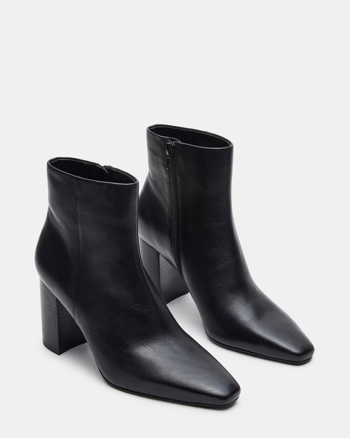 Steve Madden AIDAN Black Leather Block Heel Ankle Boot | Women's Booties