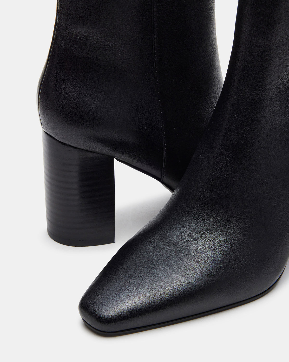 Steve Madden AIDAN Black Leather Block Heel Ankle Boot | Women's Booties
