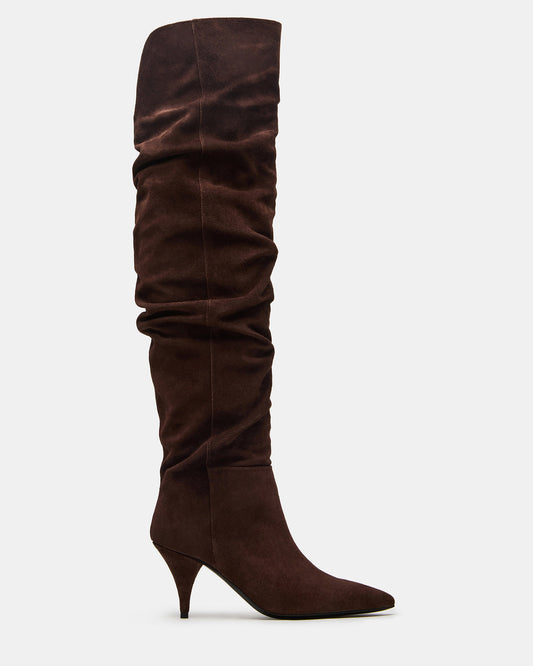 Steve Madden LINGER Brown Suede Pointed-Toe Over-The-Knee Heeled Women's Boot