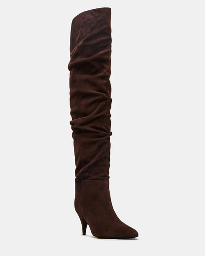 Steve Madden LINGER Brown Suede Pointed-Toe Over-The-Knee Heeled Women's Boot