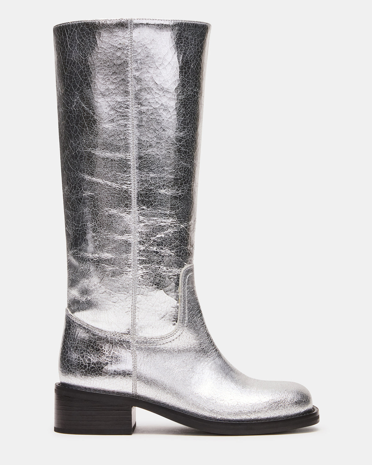 Steve Madden RIGGS Silver Leather Square-Toe Women's Boot
