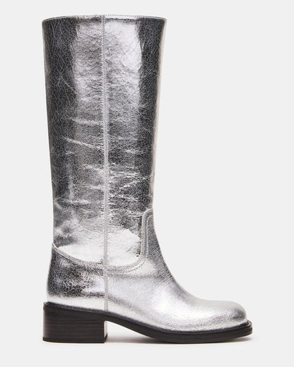 Steve Madden RIGGS Silver Leather Square-Toe Women's Boot