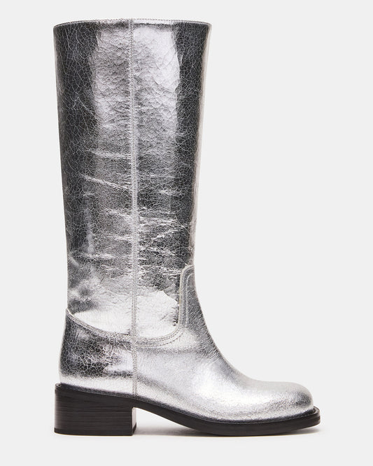 Steve Madden RIGGS Silver Leather Square-Toe Women's Boot