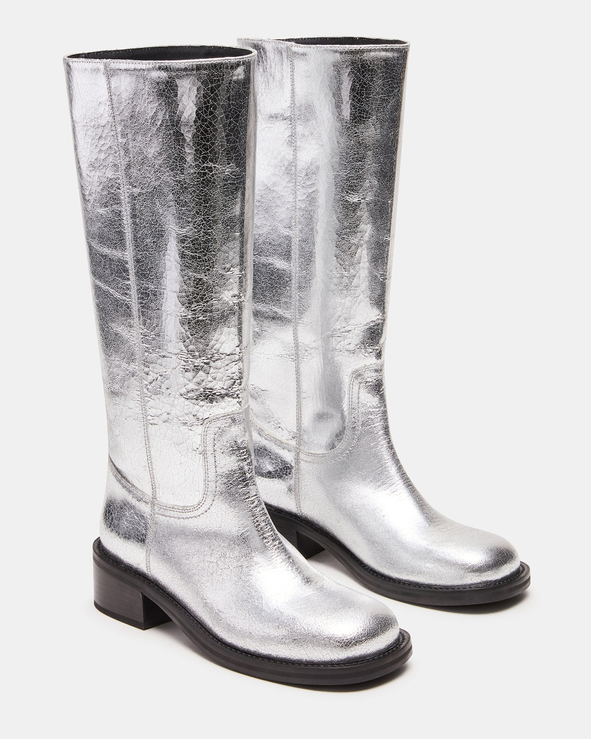 Steve Madden RIGGS Silver Leather Square-Toe Women's Boot