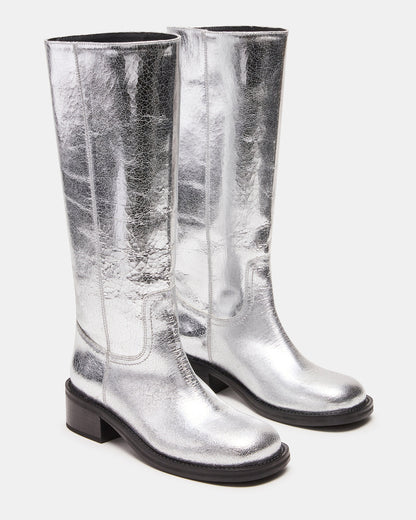 Steve Madden RIGGS Silver Leather Square-Toe Women's Boot