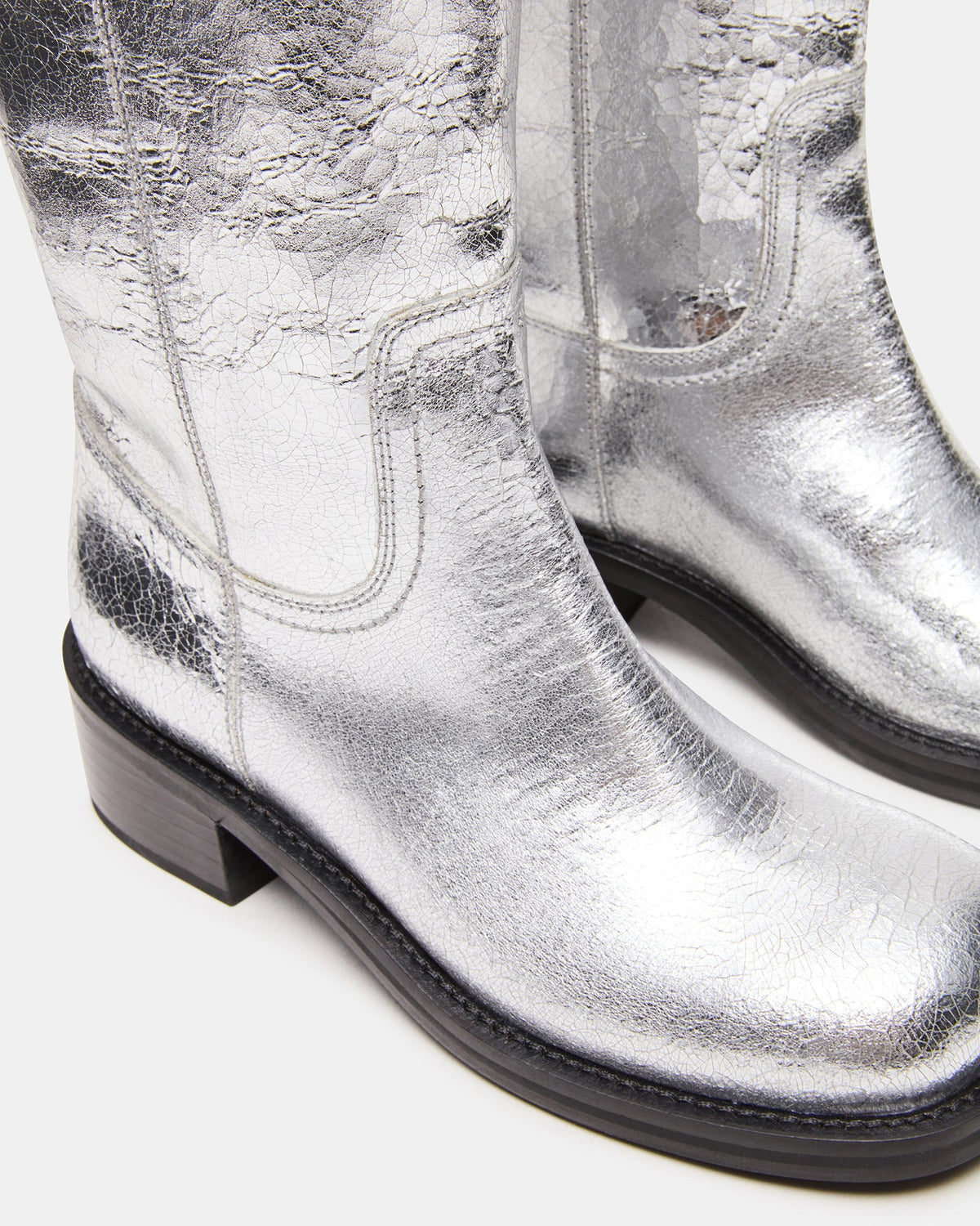 Steve Madden RIGGS Silver Leather Square-Toe Women's Boot