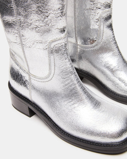 Steve Madden RIGGS Silver Leather Square-Toe Women's Boot