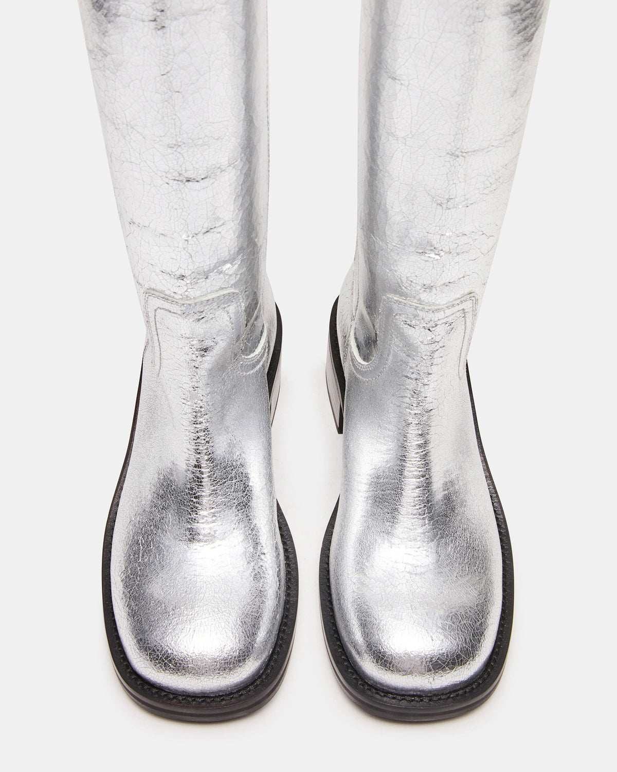Steve Madden RIGGS Silver Leather Square-Toe Women's Boot