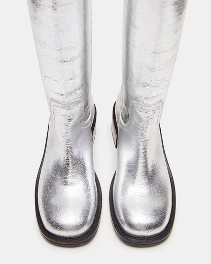Steve Madden RIGGS Silver Leather Square-Toe Women's Boot
