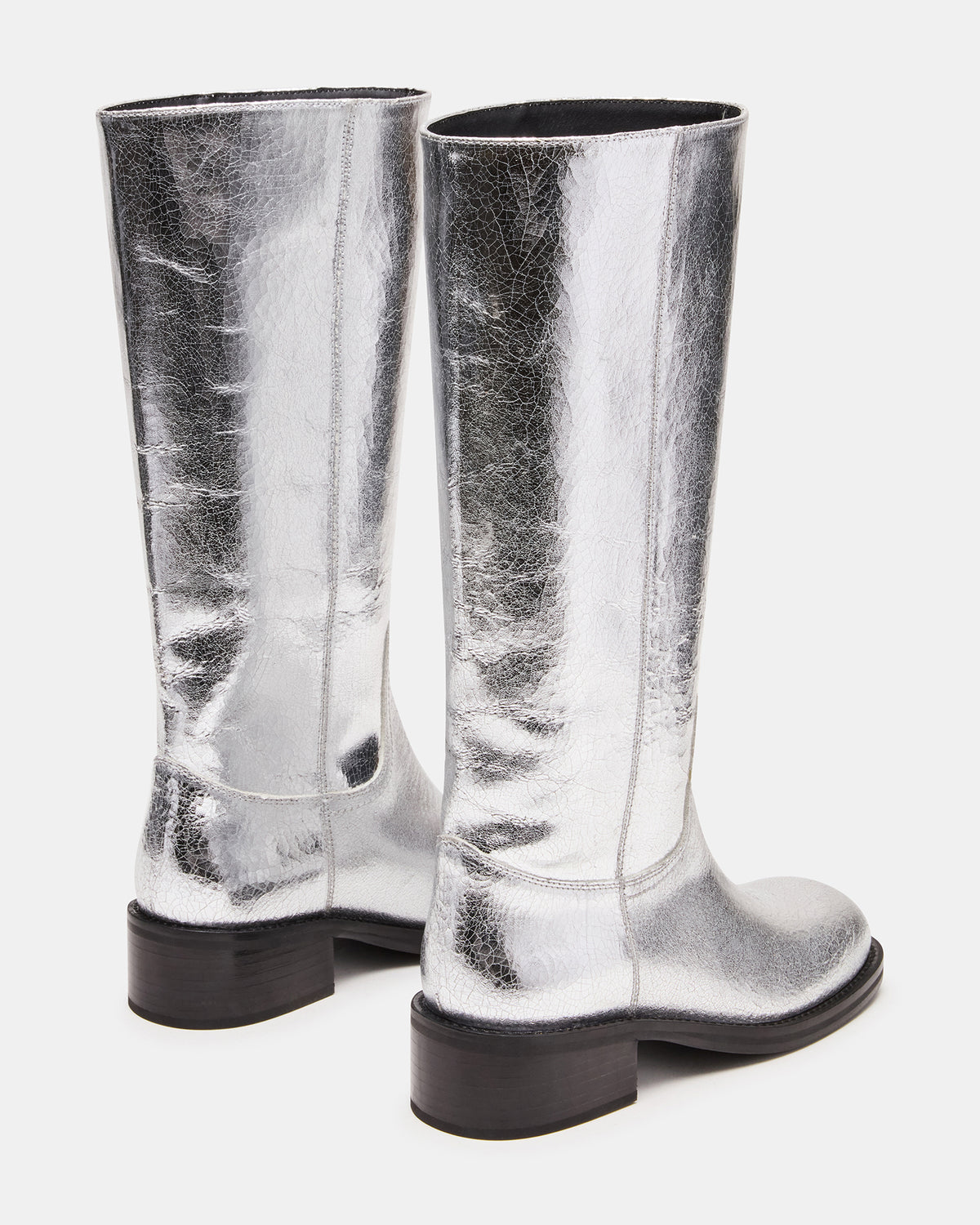 Steve Madden RIGGS Silver Leather Square-Toe Women's Boot