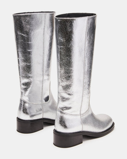 Steve Madden RIGGS Silver Leather Square-Toe Women's Boot