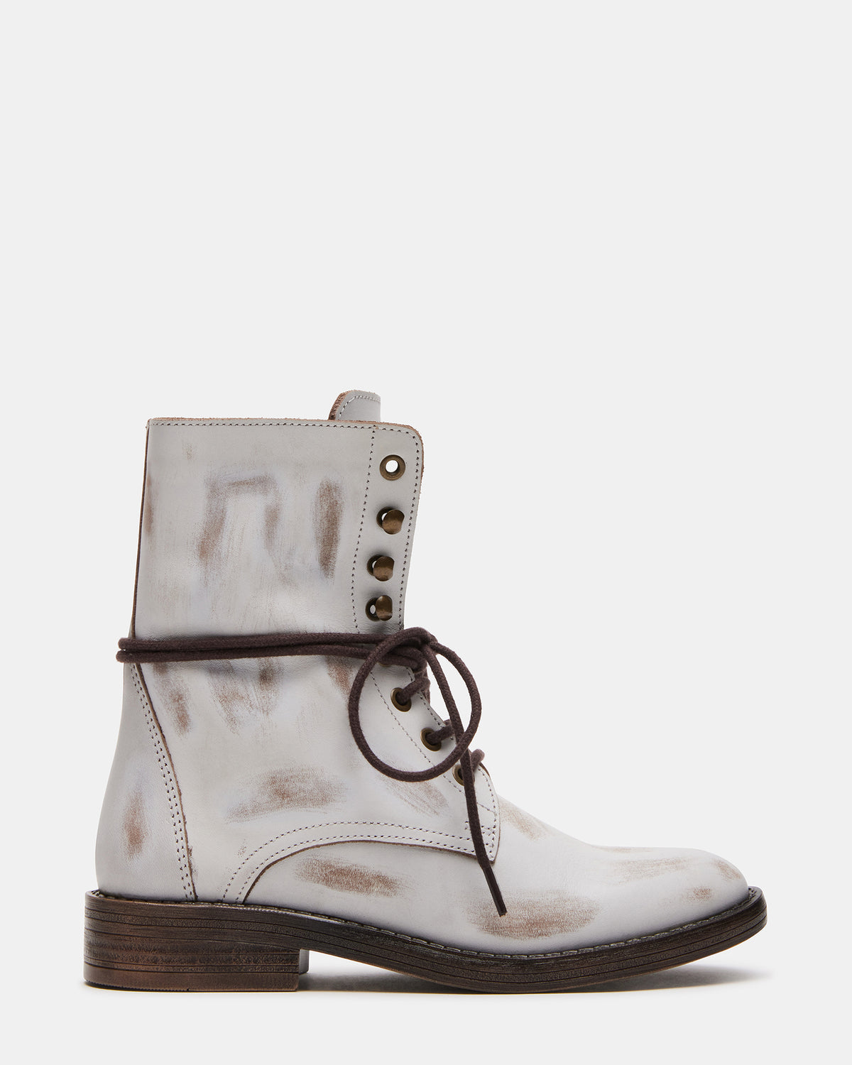 Steve Madden DEVIE White Leather Lace-Up Combat Bootie | Women's Booties