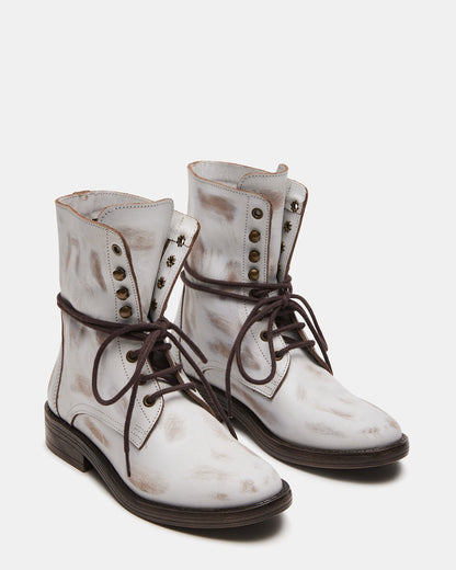 Steve Madden DEVIE White Leather Lace-Up Combat Bootie | Women's Booties