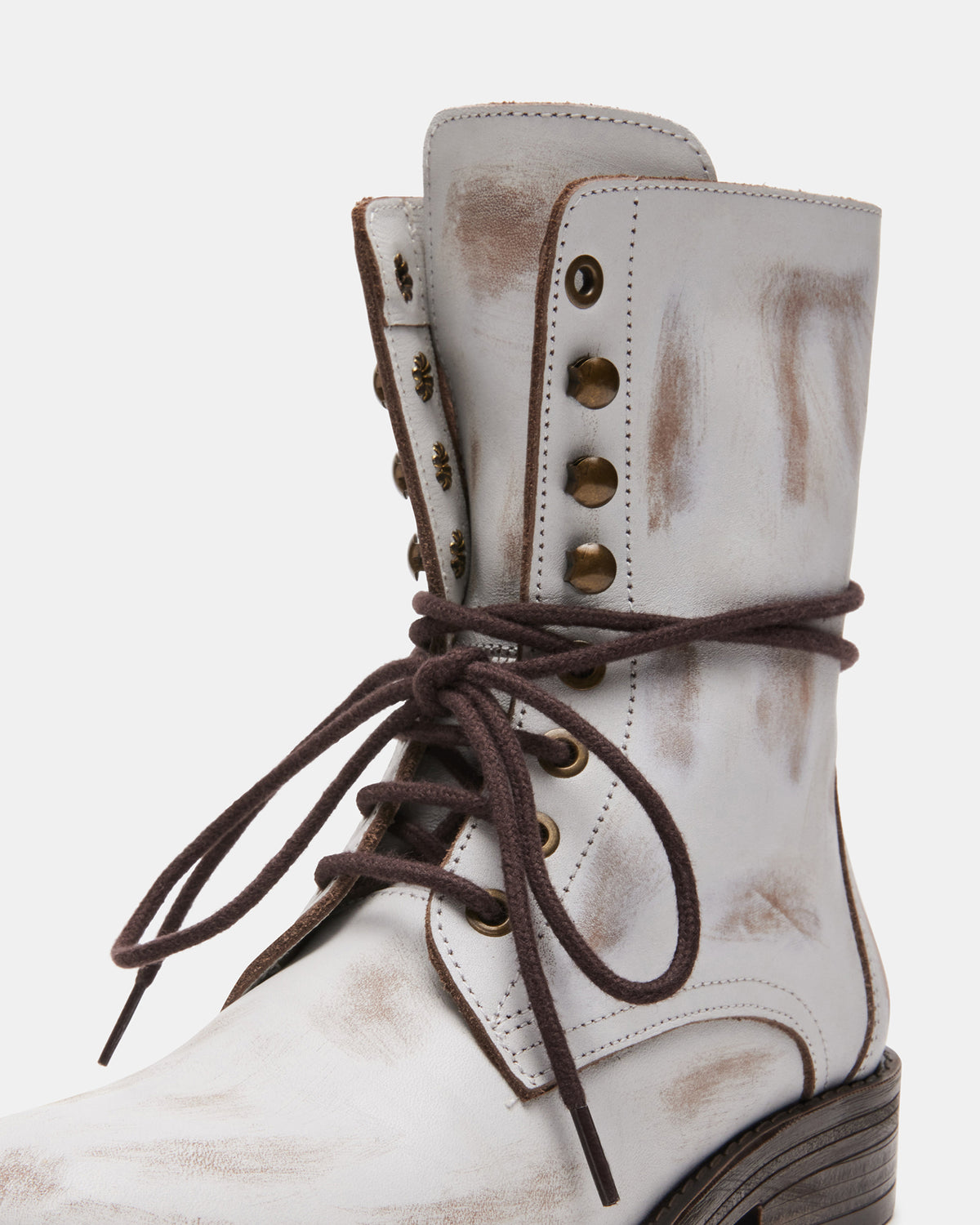 Steve Madden DEVIE White Leather Lace-Up Combat Bootie | Women's Booties