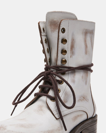 Steve Madden DEVIE White Leather Lace-Up Combat Bootie | Women's Booties