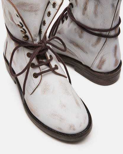 Steve Madden DEVIE White Leather Lace-Up Combat Bootie | Women's Booties