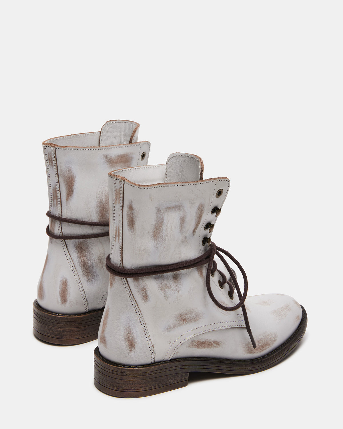 Steve Madden DEVIE White Leather Lace-Up Combat Bootie | Women's Booties