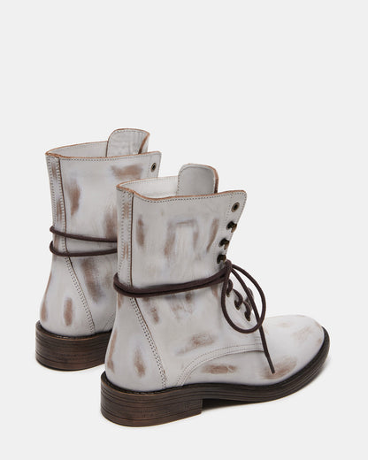 Steve Madden DEVIE White Leather Lace-Up Combat Bootie | Women's Booties
