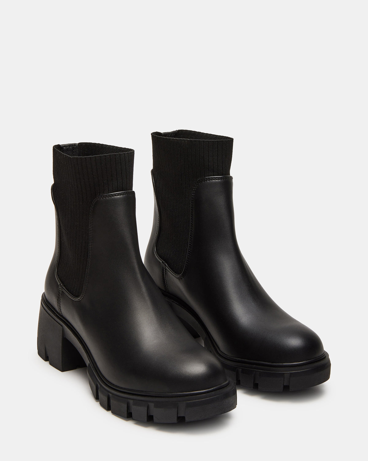 Steve Madden HUTCHH20 Black Water-Resistant Lug Sole Ankle Boot | Women's Booties