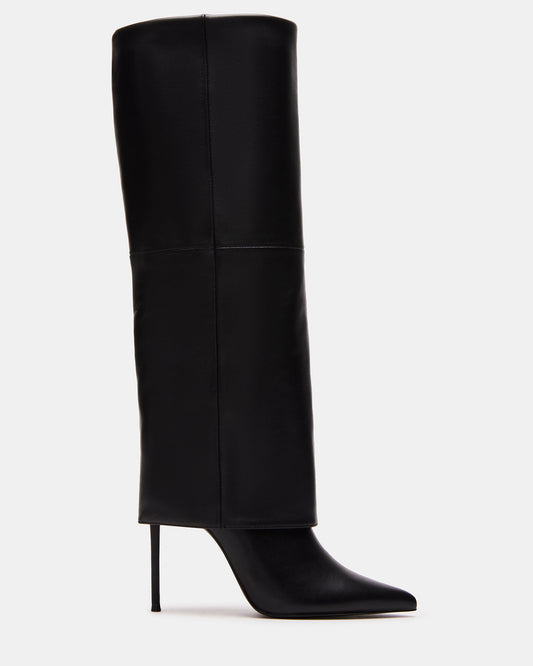Steve Madden SMITH Black Leather Women's Cuffed Stiletto Boot