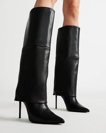 Steve Madden SMITH Black Leather Women's Cuffed Stiletto Boot