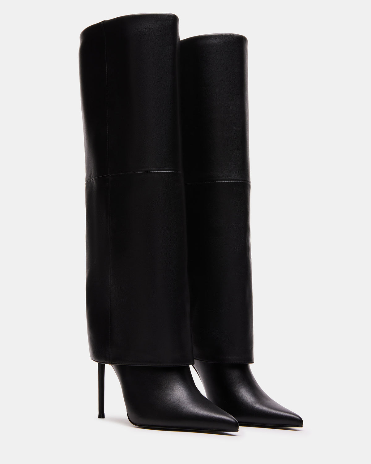 Steve Madden SMITH Black Leather Women's Cuffed Stiletto Boot
