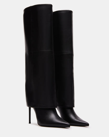 Steve Madden SMITH Black Leather Women's Cuffed Stiletto Boot