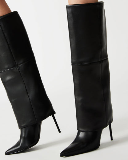 Steve Madden SMITH Black Leather Women's Cuffed Stiletto Boot