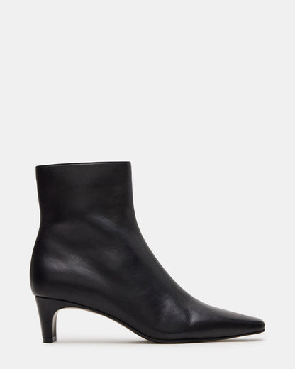 Steve Madden DELVIE Black Leather Kitten Heel Ankle Boot | Women's Booties