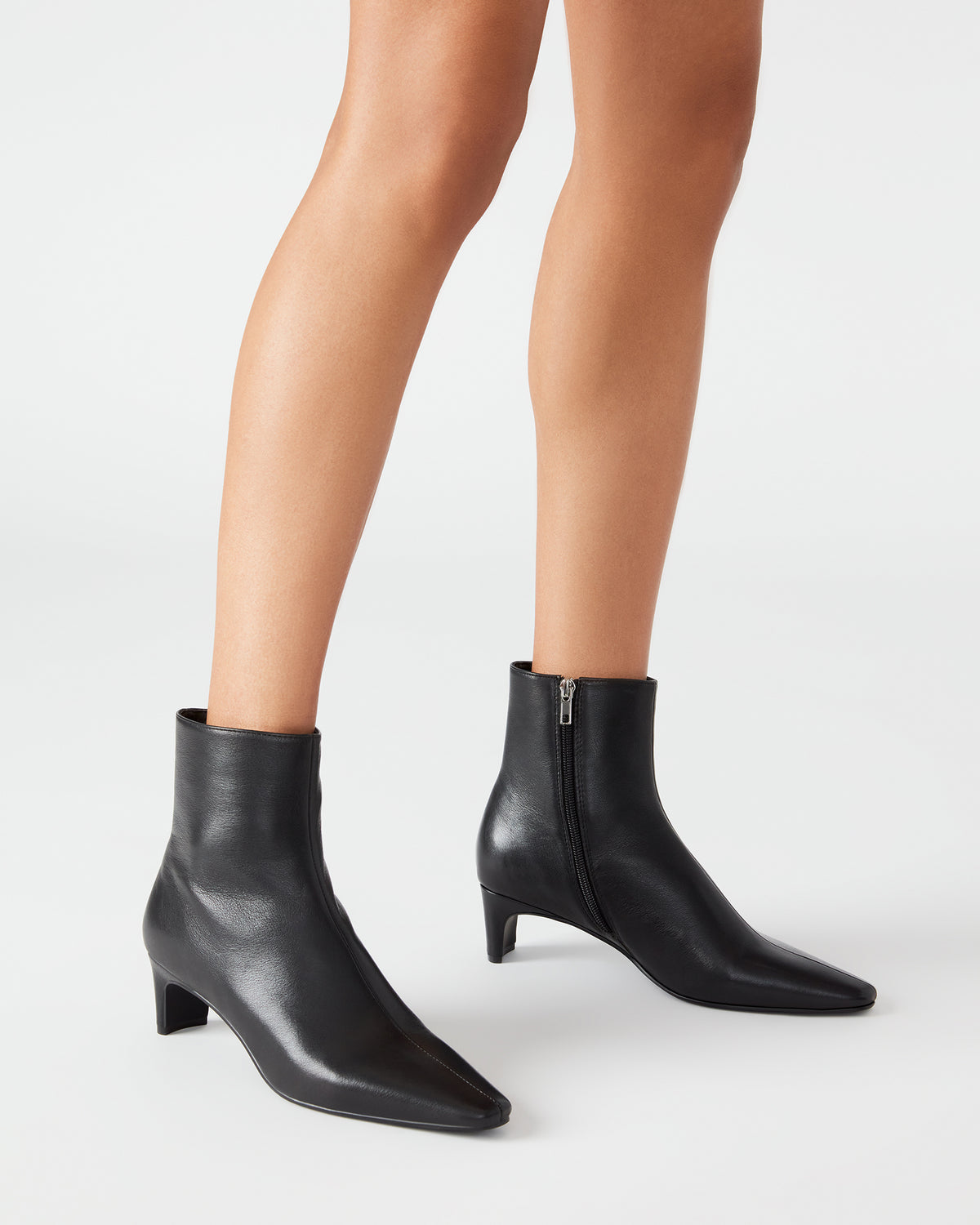 Steve Madden DELVIE Black Leather Kitten Heel Ankle Boot | Women's Booties
