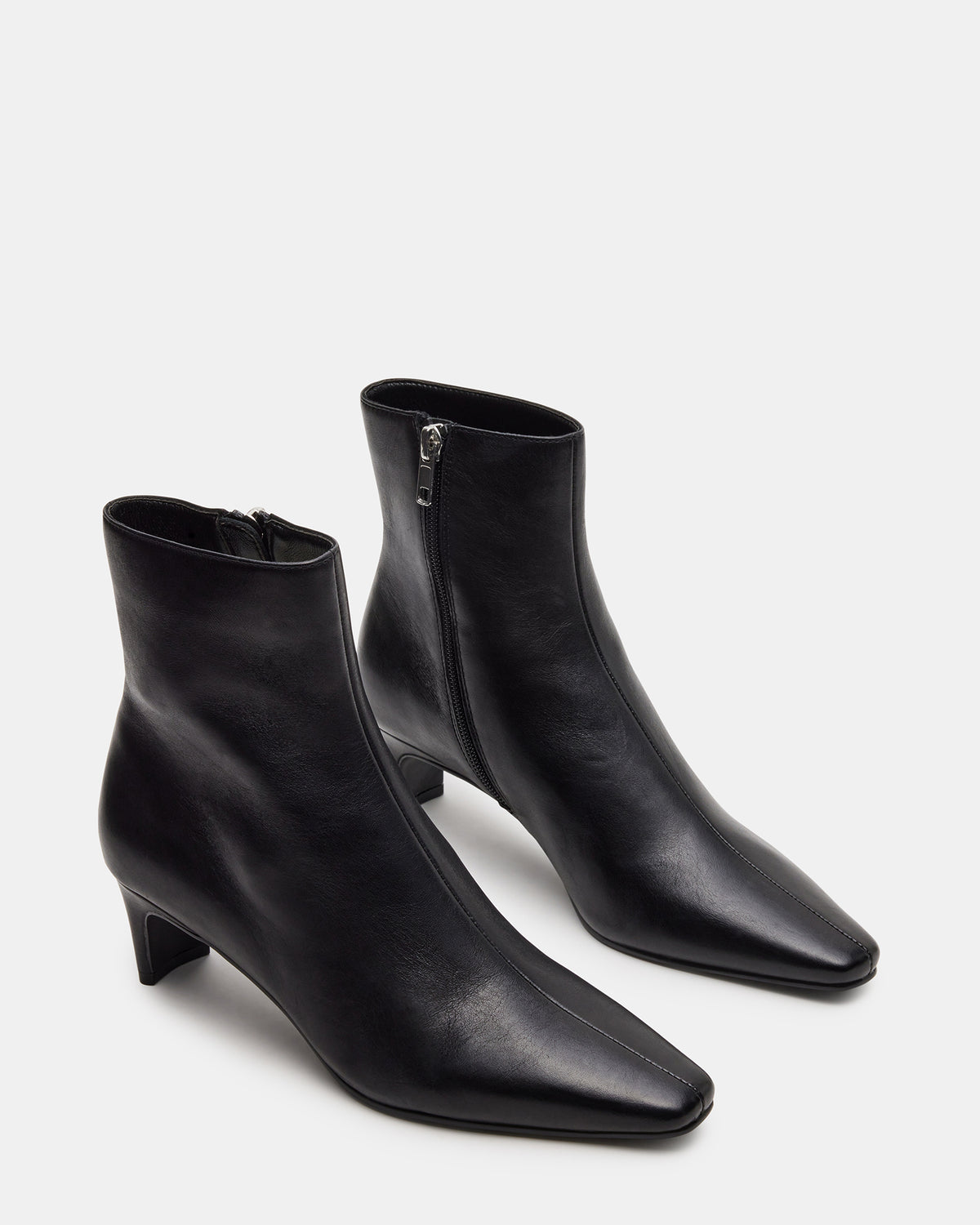 Steve Madden DELVIE Black Leather Kitten Heel Ankle Boot | Women's Booties